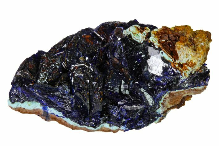 Sparkling Azurite Crystals on Chrysocolla - Laos #162570